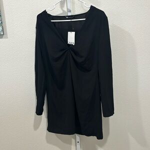 NWT Zara Black Mini Draped Dress